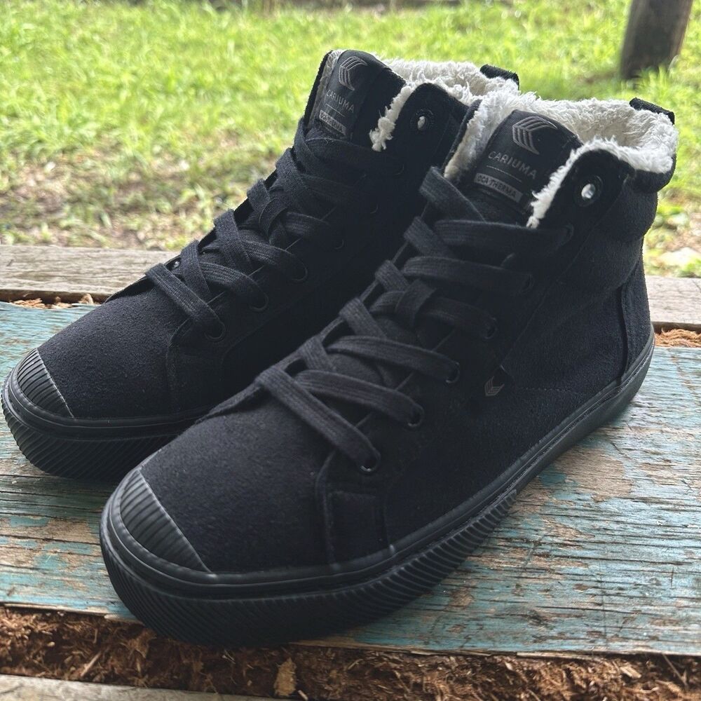 Cariuma OCA Therma High Black Suede Sherpa Lined Winter Skate Shoes Men 7 W 8.5